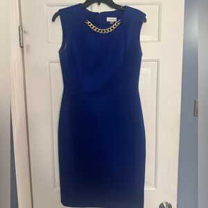 Calvin Klein Royal Blue Mini Dress with Gold Chain